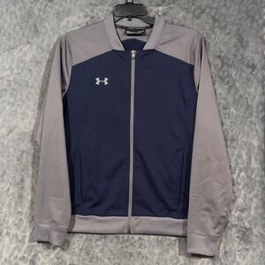Under Armour Mens Navy Blue Grey Colorblock Fitted Track Jacket 1314556 Large